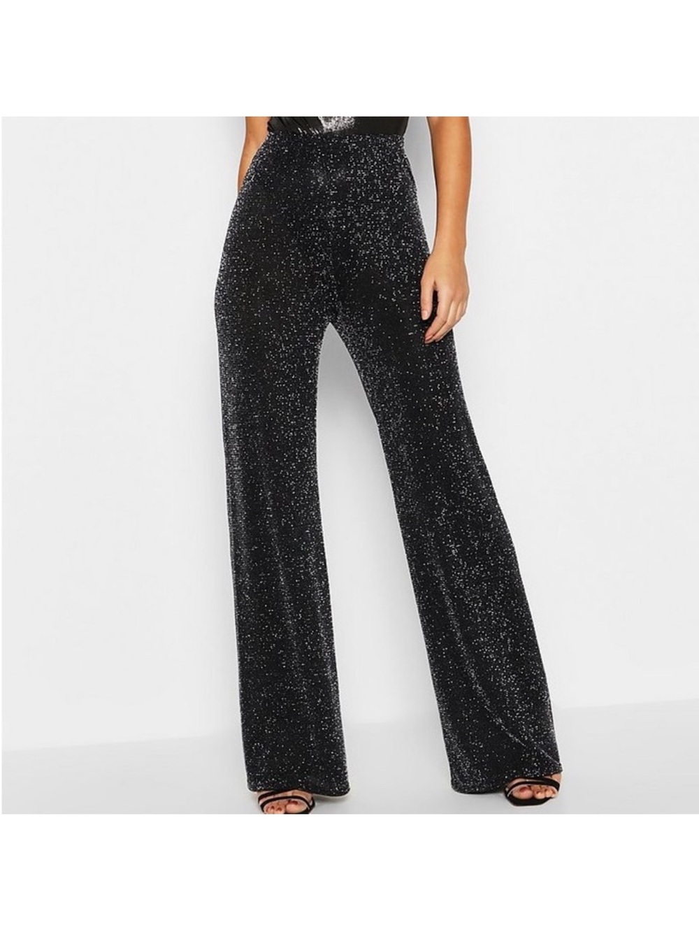 Guess Sparkle Wide-Leg Velvet Pants - Black